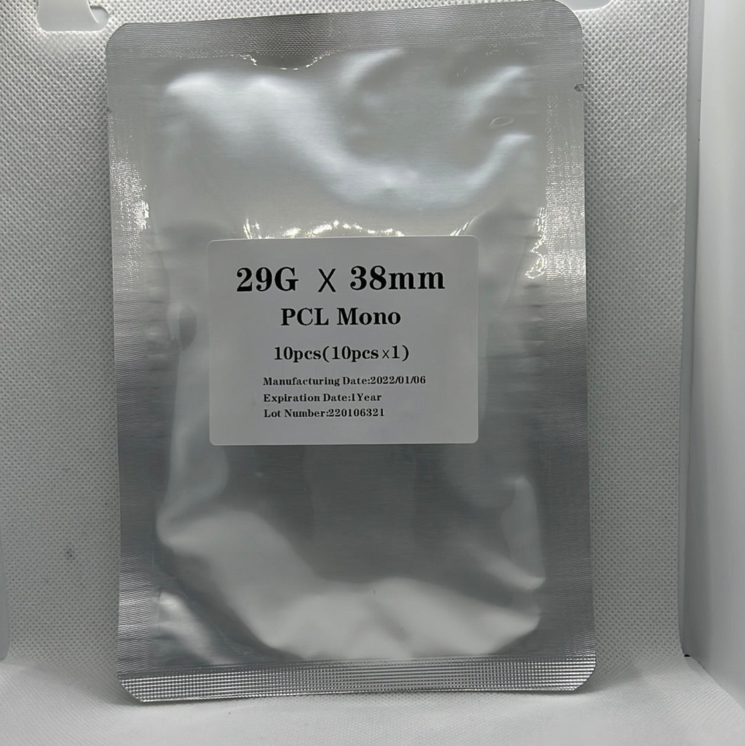 PCL Mono Thread (SHARP) 29G, 38MM - 10pcs - Brand MiamiDermatology.net - Facial Lifting PDO Threads / PCL Threads